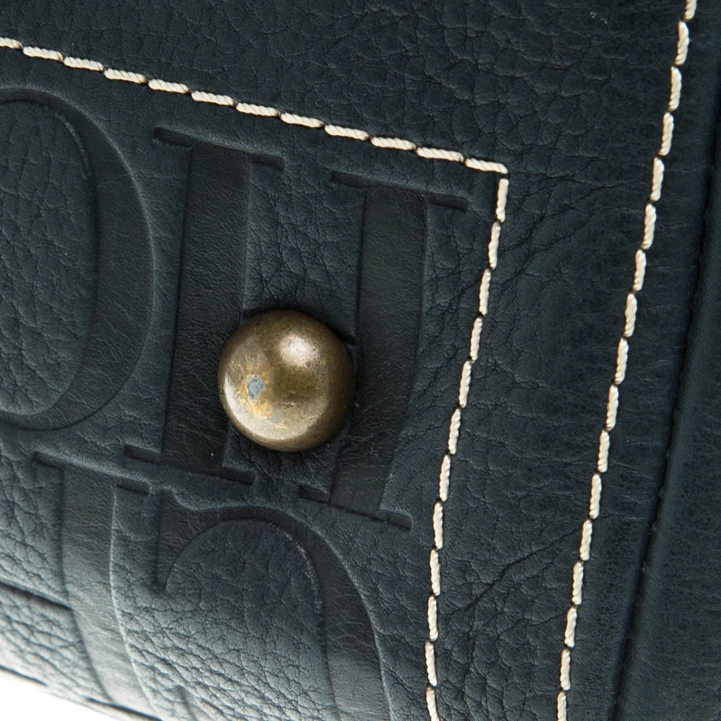 Carolina Herrera Navy Blue Monogram Leather Andy Boston Bag Women