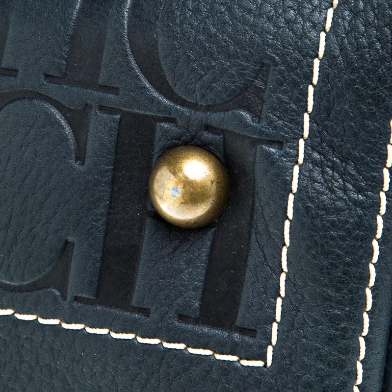 Carolina Herrera Navy Blue Monogram Leather Andy Boston Bag Women