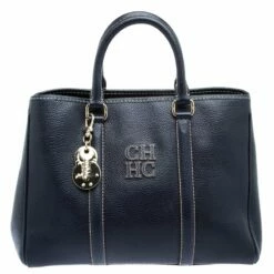 Carolina Herrera Dark Blue Leather Matteo Tote Women