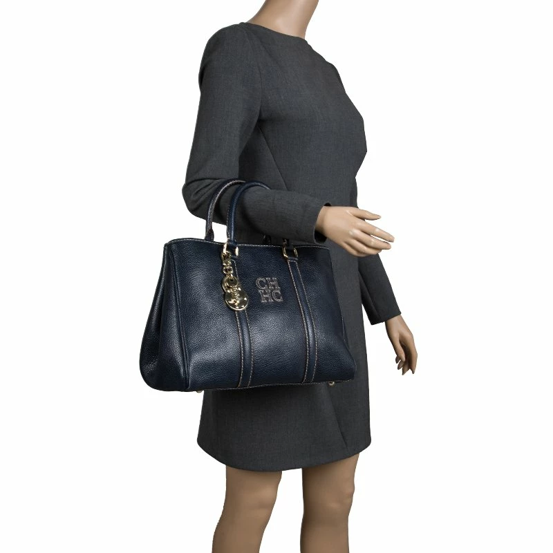Carolina Herrera Dark Blue Leather Matteo Tote Women