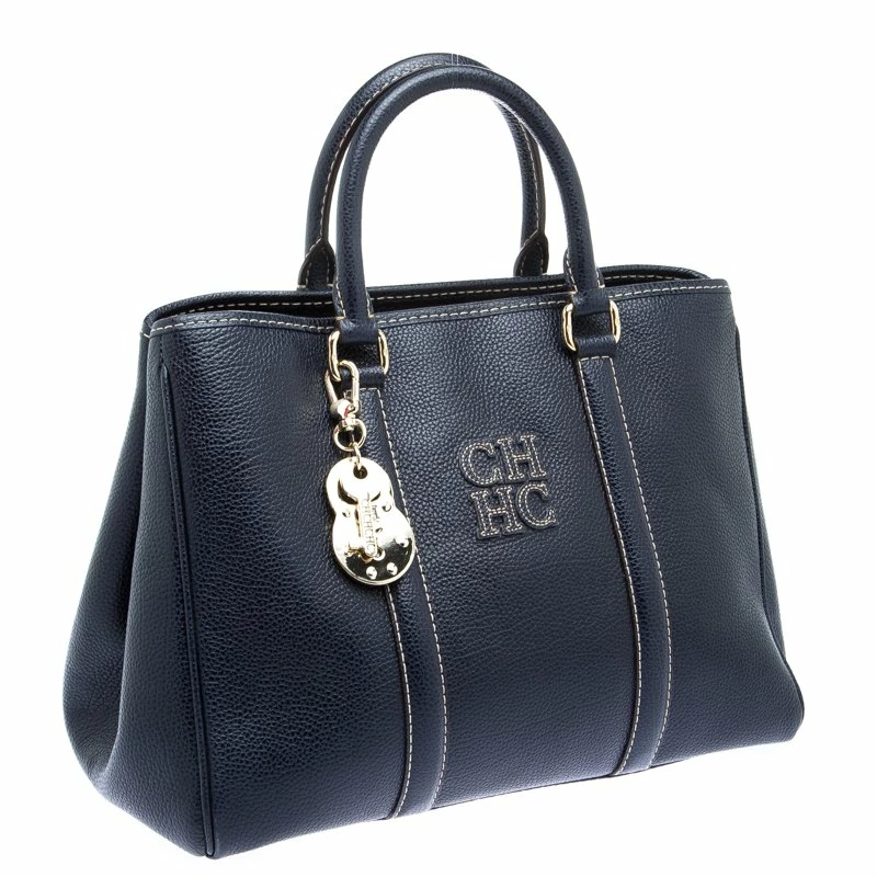 Carolina Herrera Dark Blue Leather Matteo Tote Women