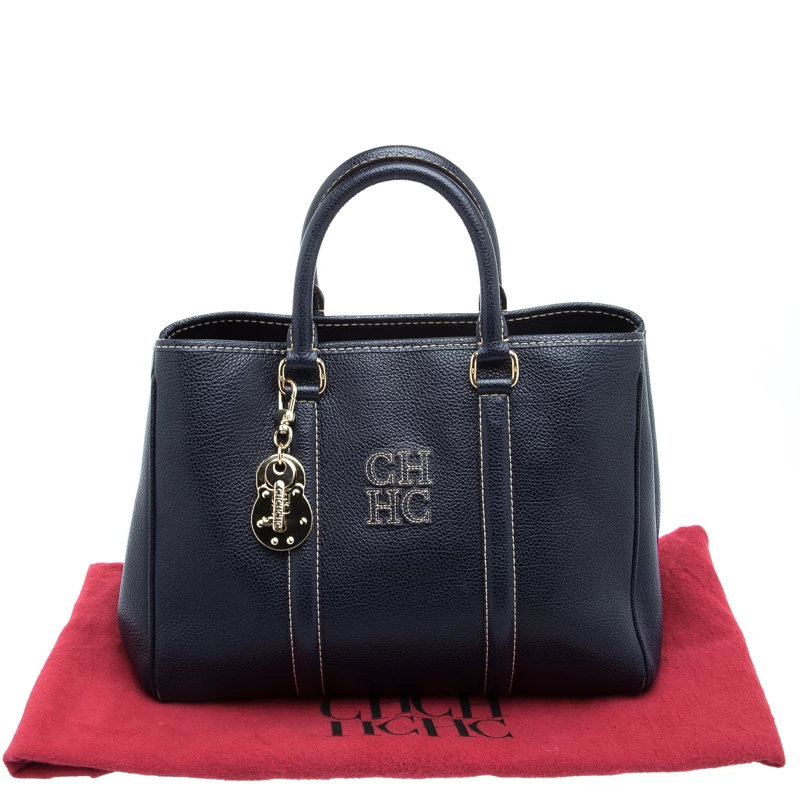 Carolina Herrera Dark Blue Leather Matteo Tote Women