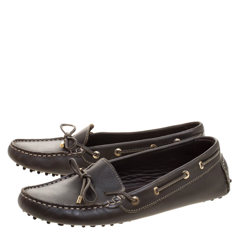 Carolina Herrera Brown Leather Bow Loafers Size 39 Women