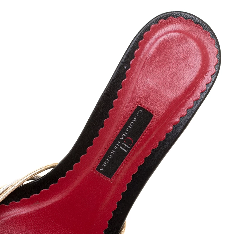 Carolina Herrera Metallic Gold and Silver Cord Leather Bow Slides Size 39 Women