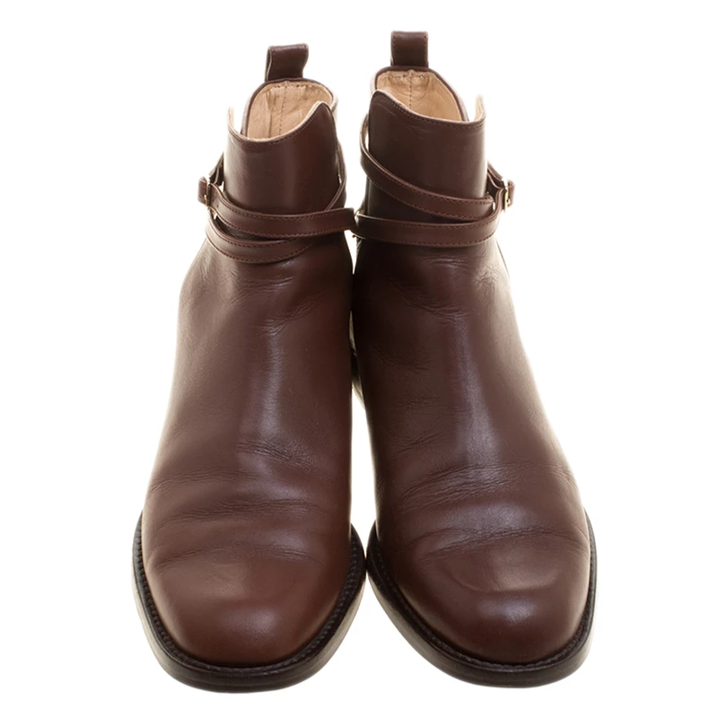 Carolina Herrera Brown/Beige Leather and Canvas Boots Size 38 Women