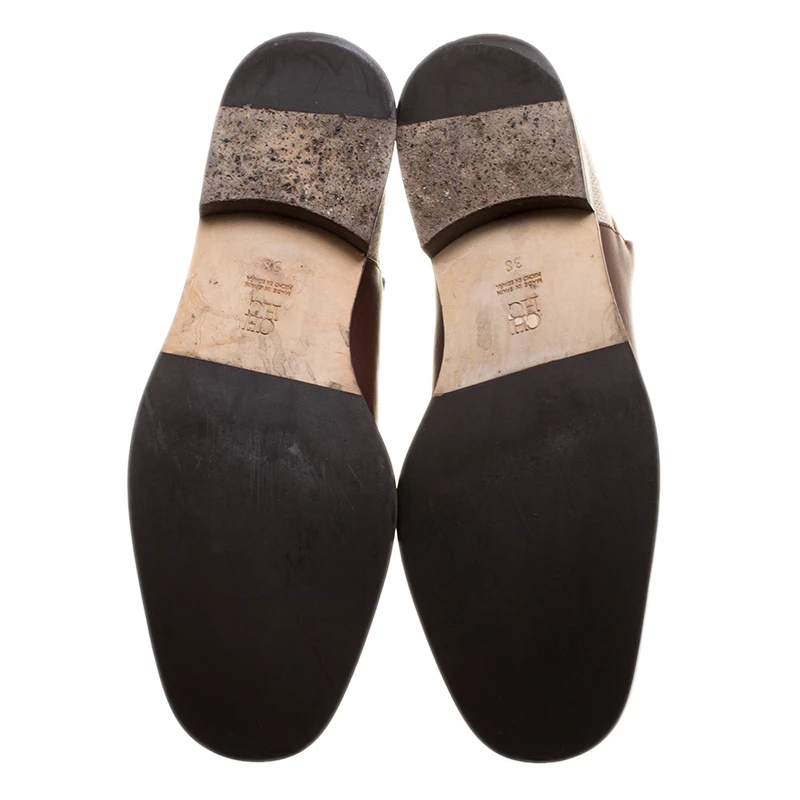 Carolina Herrera Brown/Beige Leather and Canvas Boots Size 38 Women