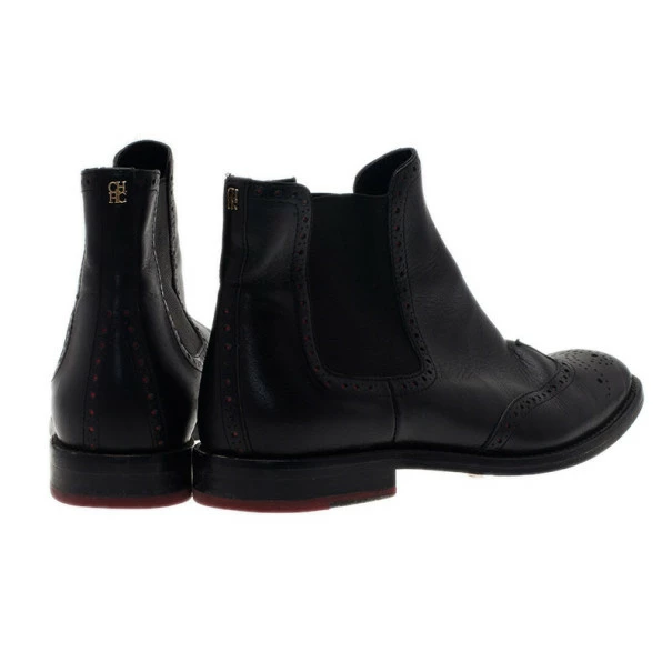 Carolina Herrera Black Leather Brogue Ankle Boots Size 37 Women