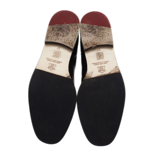 Carolina Herrera Black Leather Brogue Ankle Boots Size 37 Women