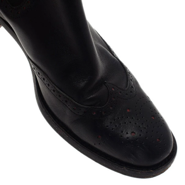 Carolina Herrera Black Leather Brogue Ankle Boots Size 37 Women