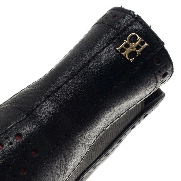 Carolina Herrera Black Leather Brogue Ankle Boots Size 37 Women