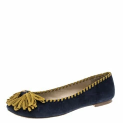 Carolina Herrera Two Tone Suede Whip Stitch Trim Ballet Flats Size 40 Women - Blue