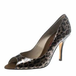 Carolina Herrera Leopard Print Leather Peep Toe Pumps Size 39 Women - Brown