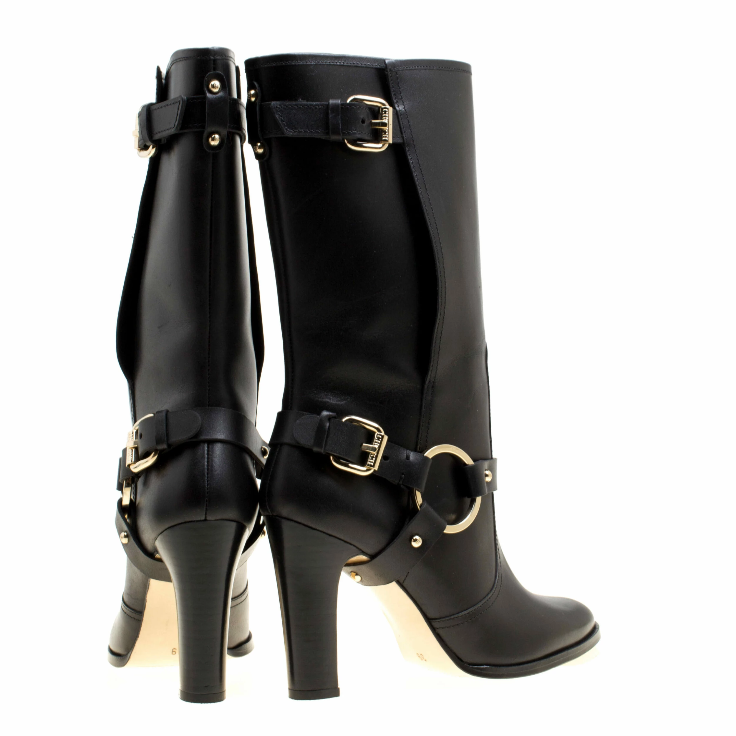 Carolina Herrera Black Leather Calf Length Boots Size 39 Women