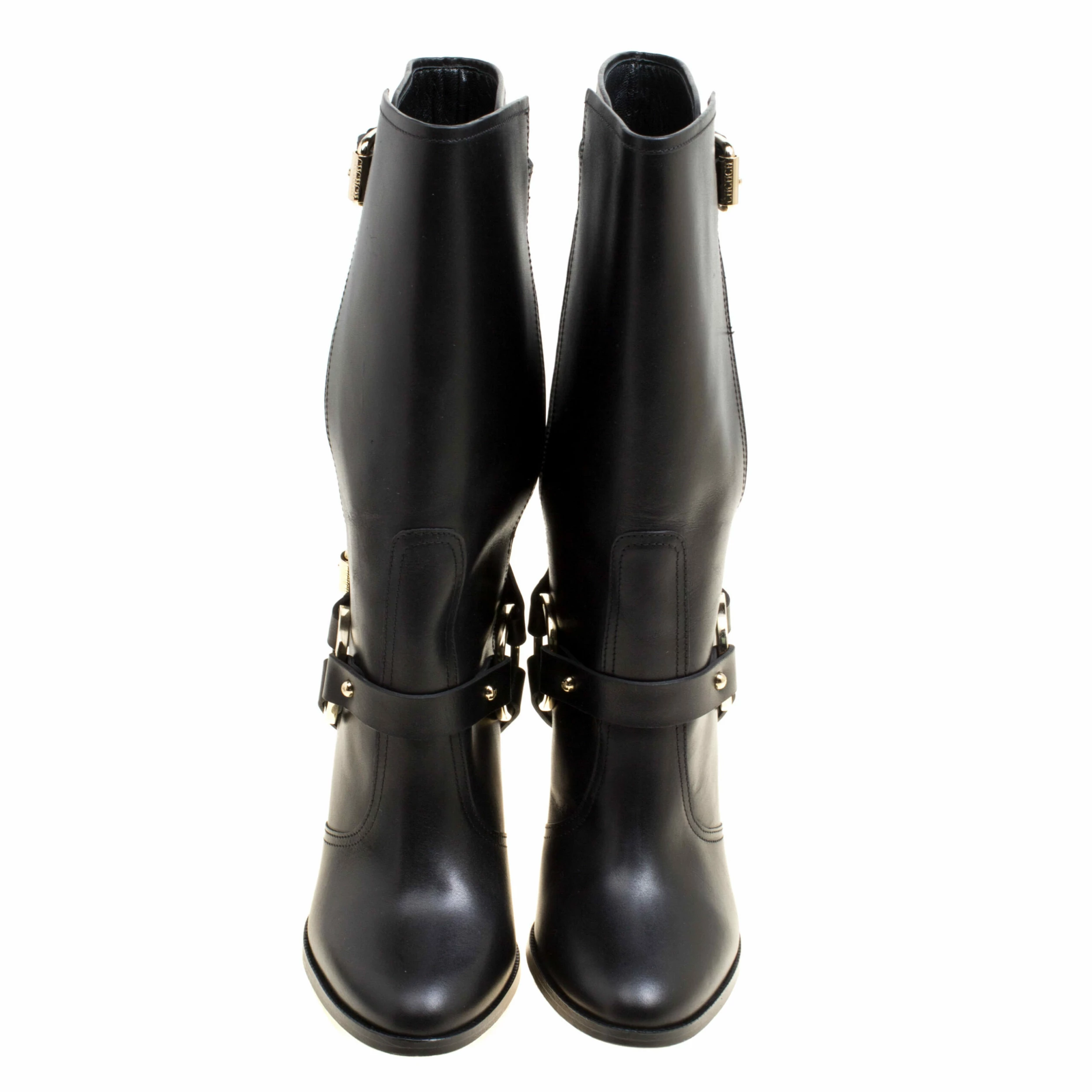 Carolina Herrera Black Leather Calf Length Boots Size 39 Women