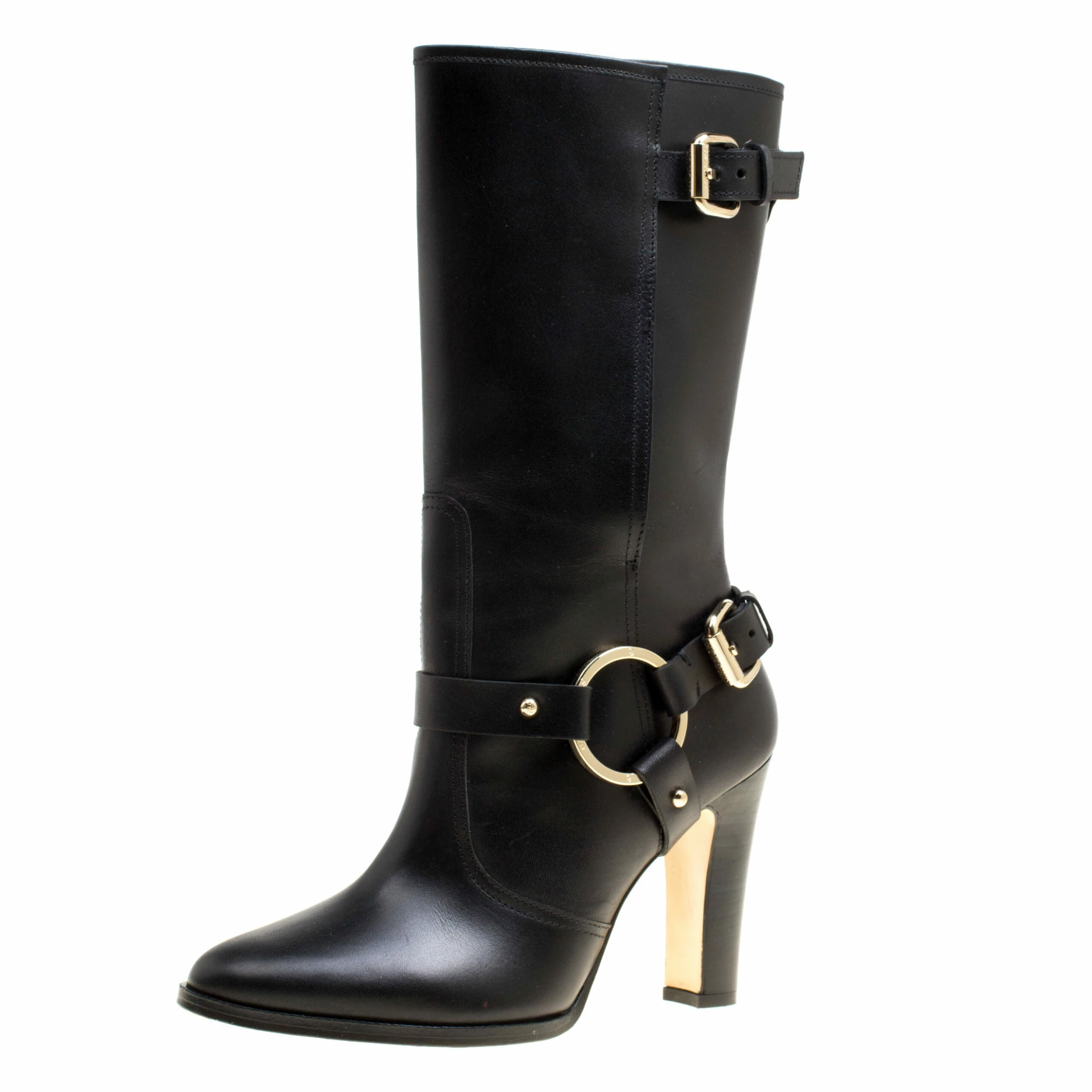 Carolina Herrera Black Leather Calf Length Boots Size 39 Women