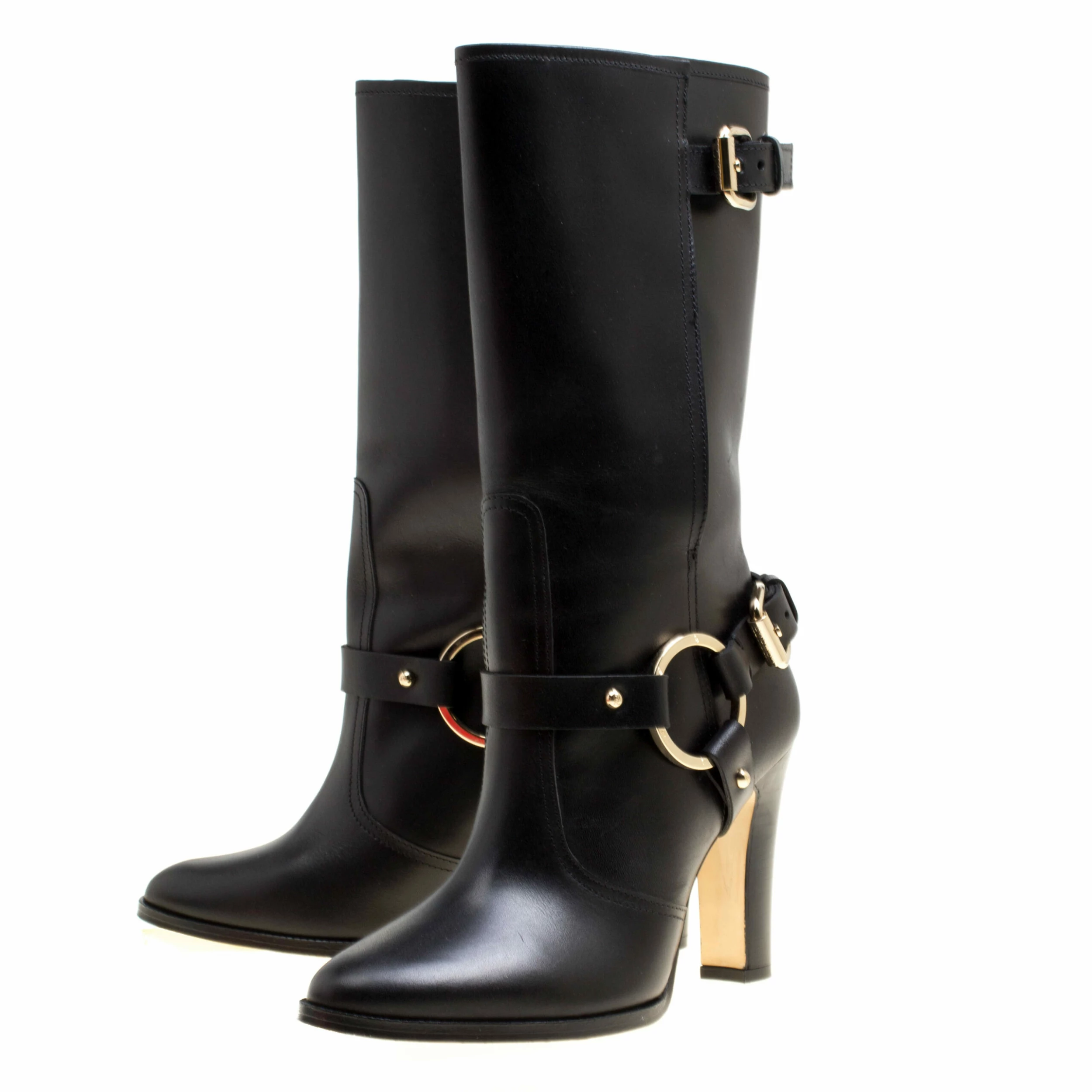 Carolina Herrera Black Leather Calf Length Boots Size 39 Women