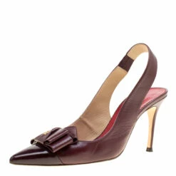 Carolina Herrera Burgundy Leather Bow Detail Pointed Toe Slingback Sandals Size 40 Women