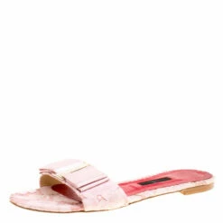Carolina Herrera Pink Lace Bow Detail Flat Slides Size 39 Women