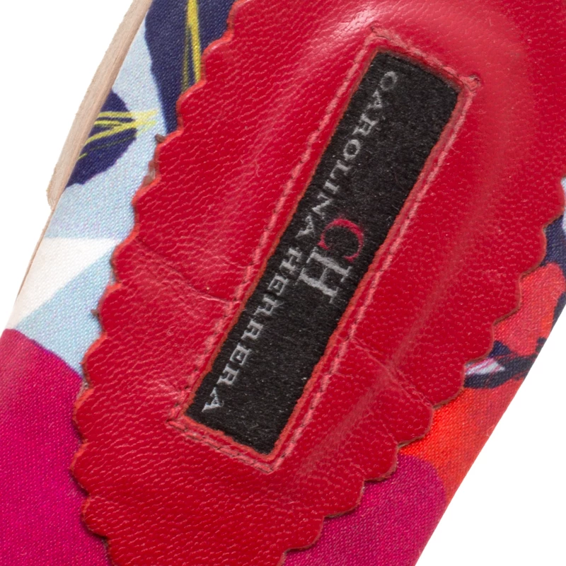 Carolina Herrera Multicolor Floral Printed Satin Flat Slides Size 39 Women
