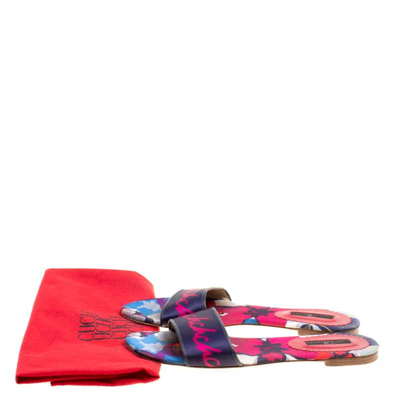Carolina Herrera Multicolor Floral Printed Satin Flat Slides Size 39 Women