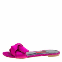 Alternative view of Carolina Herrera Fuchsia Pink Lace Bow Detail Flat Slides Size 39 Women - Purple