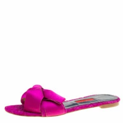 Carolina Herrera Fuchsia Pink Lace Bow Detail Flat Slides Size 39 Women - Purple