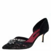 Carolina Herrera Black Lace Crystal Embellished D'orsay Pumps Size 38 Women