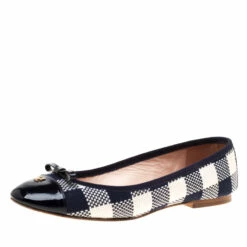 Carolina Herrera Blue Canvas And Patent Leather Bow Cap Toe Ballet Flats Size 37 Women