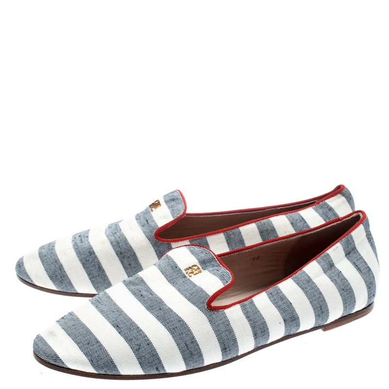 Carolina Herrera Two Tone Fabric Ballet Flats Size 36 Women - White