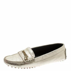 CH Carolina Herrera Metallic Gold Leather Moccasins Size 41 Women