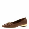 Carolina Herrera Brown Leather Logo Detail Fringe Loafers Size 38 Women
