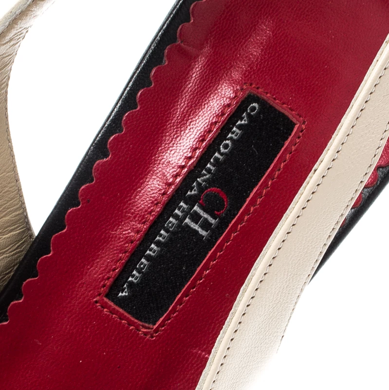 Carolina Herrera Black And Beige Leather Bow Pointed Toe Slingback Pumps Size 38 Women