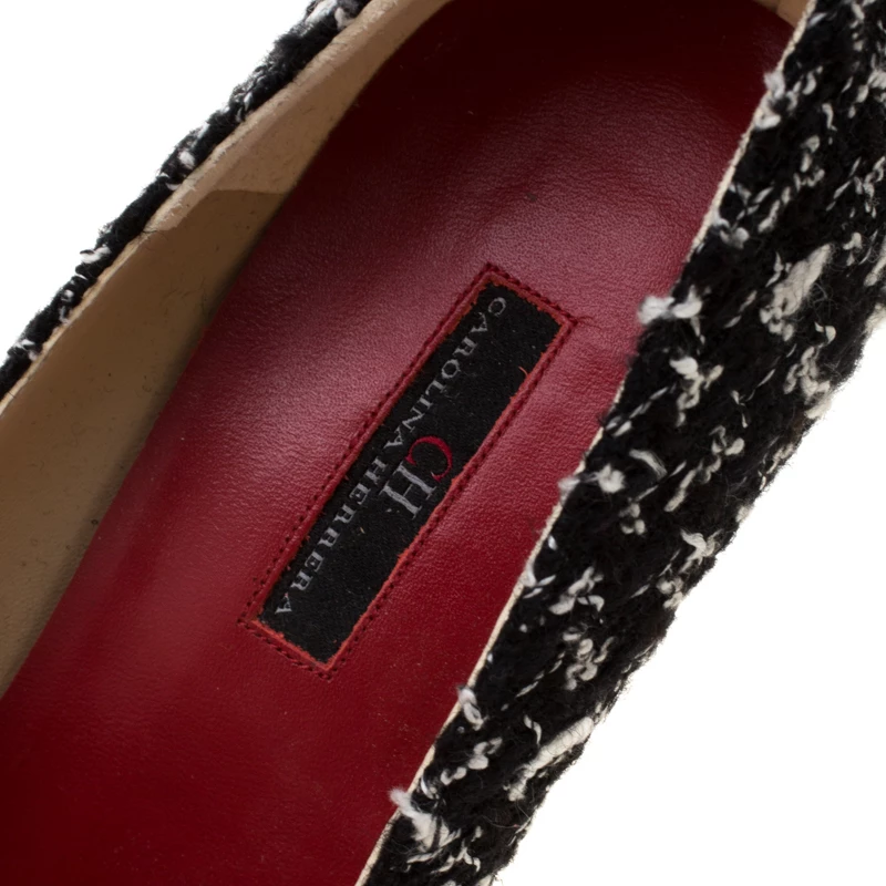 Carolina Herrera Monochrome Tweed Fabric And Suede Pointed Toe Pumps Size 40 Women - Black