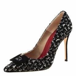 Carolina Herrera Monochrome Tweed Fabric And Suede Pointed Toe Pumps Size 40 Women - Black