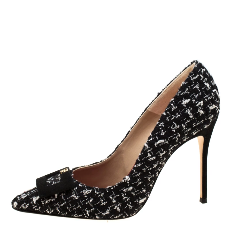 Carolina Herrera Monochrome Tweed Fabric And Suede Pointed Toe Pumps Size 40 Women - Black