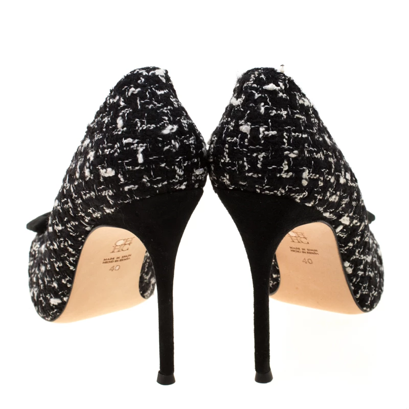 Carolina Herrera Monochrome Tweed Fabric And Suede Pointed Toe Pumps Size 40 Women - Black
