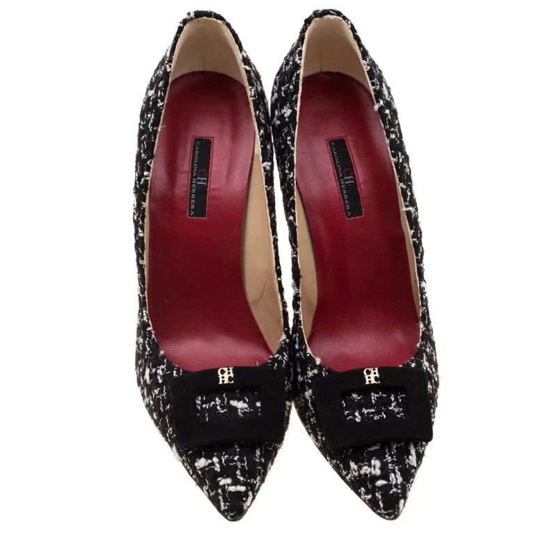 Carolina Herrera Monochrome Tweed Fabric And Suede Pointed Toe Pumps Size 40 Women - Black