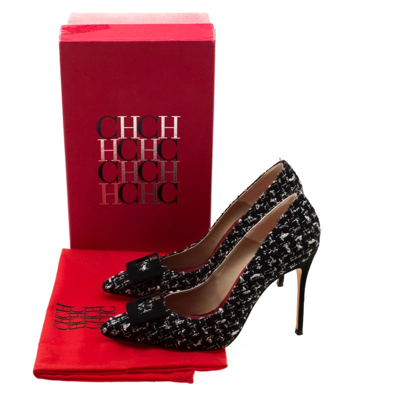 Carolina Herrera Monochrome Tweed Fabric And Suede Pointed Toe Pumps Size 40 Women - Black