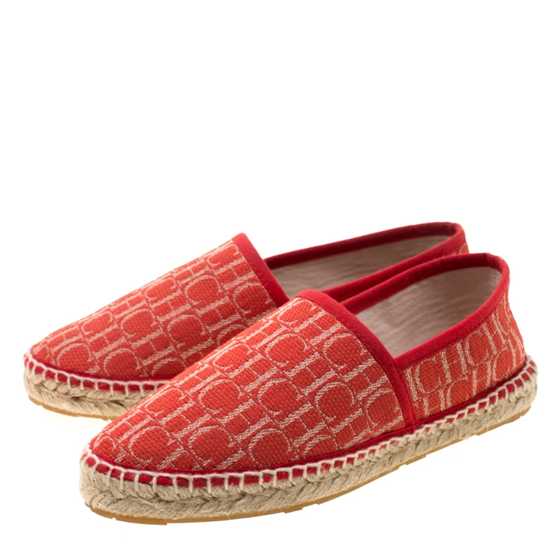 Carolina Herrera Red Monogram Canvas Espadrilles Size 35 Women 4 Carolina Herrera Red Monogram Canvas Espadrilles Size 35 Women - Image 4