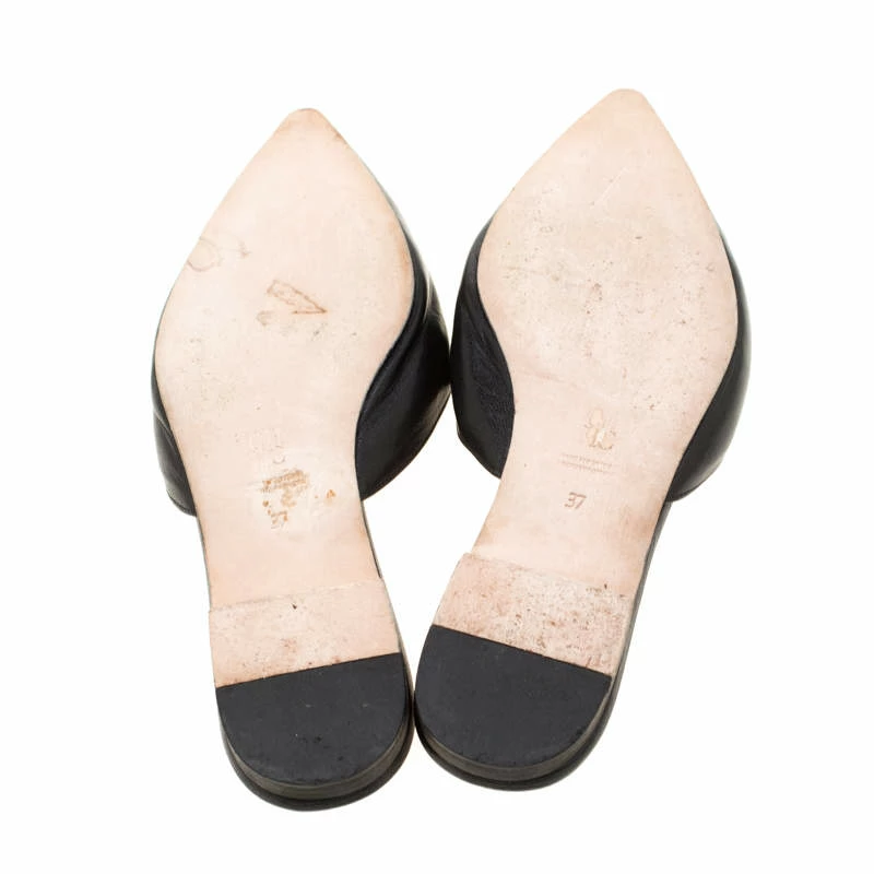 Carolina Herrera Black/Cream Leather Bow Detail Pointed Toe Mules Size 37 Women