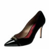 Carolina Herrera Black Suede And Patent Leather Cap Pointed Toe Pumps Size 40 Women