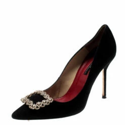 Carolina Herrera Black Suede Crystal Embellished Pointed Toe Pumps Size 40 Women