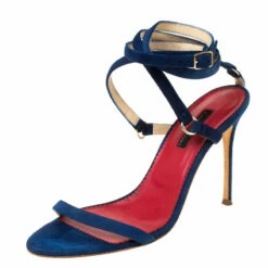 Carolina Herrera Navy Blue Strappy Suede Ankle Wrap Sandals Size 39 Women