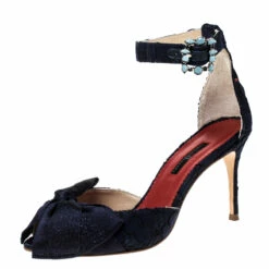 Carolina Herrera Lace And Satin Bow Ankle Strap Sandals Size 38 Women - Blue