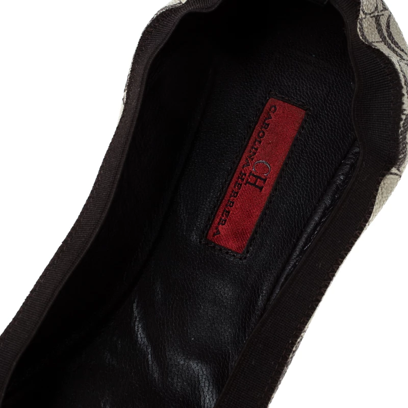 Carolina Herrera Tri Color Monogram Coated Canvas and Leather Cap Toe Bow Ballet Flats Size 37 Women - Brown