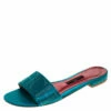 Carolina Herrera Teal Satin Logo Embellished Flat Slides Size 37 Women - Green