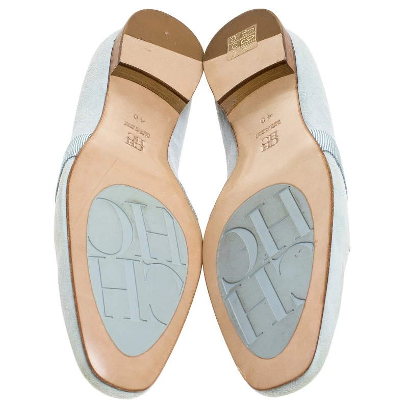 Carolina Herrera Blue Suede Logo Detail Slip On Loafers Size 40 Women