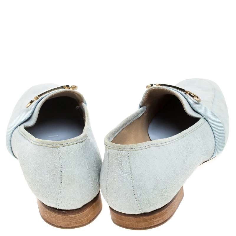 Carolina Herrera Blue Suede Logo Detail Slip On Loafers Size 40 Women