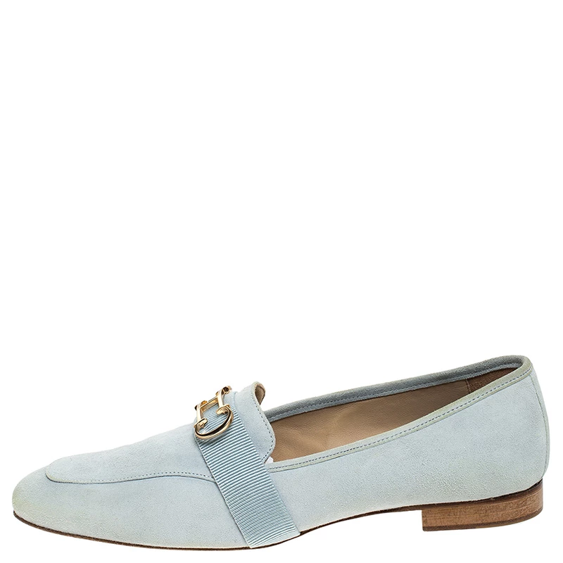 Carolina Herrera Blue Suede Logo Detail Slip On Loafers Size 40 Women
