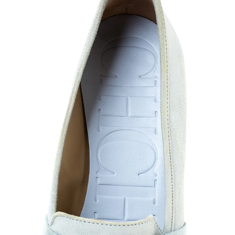 Carolina Herrera Blue Suede Logo Detail Slip On Loafers Size 40 Women